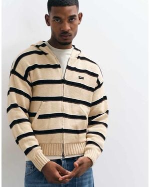 Huf Hoodie Lavorata A Maglia Banks A Righe Con Zip Color Cammello - Metallizzato