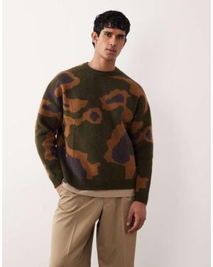 ASOS Oversized Brushed Knit Abstract Print Jumper - Brown