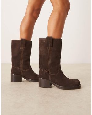 ASOS Caspia Premium Suede Trucker Pull On Boots - Brown