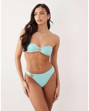 South Beach High Leg Bikini Bottom With Shell Hardware - Blue