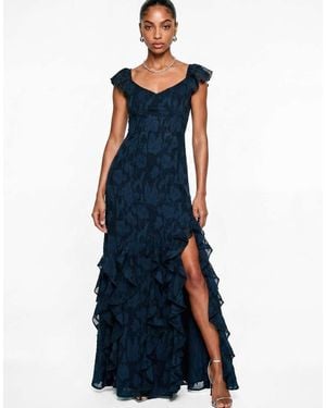 ANAYA Floral Burnout Ruffle Maxi Dress - Blue