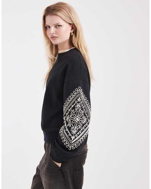 Miss Selfridge Embroidered Sleeve Sweatshirt - Blue