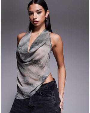 I.AM.GIA Grayson Chiffon Deep Cowl Neck Drape Detail Open Back Top - Grey