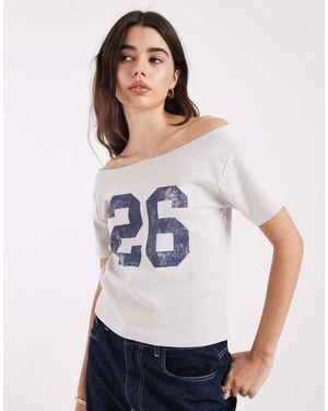 Cotton On Sporty Off Shoulder Graphic Tee - White