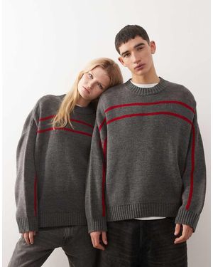 Collusion Maglione A Righe Rosse - Grigio