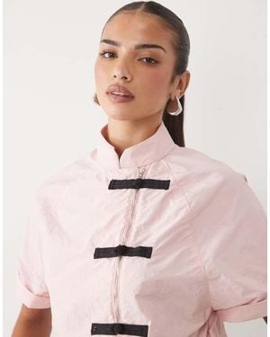 ASOS Mandarin Collar Asym Detail Bubble Hem Top Co-ord - Pink