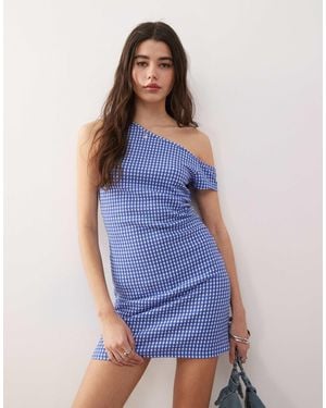 Collusion Gingham Off Shoulder Mini Dress - Blue