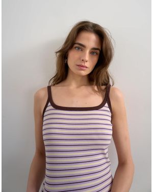 TOPSHOP Stripe Skinny Strap Scoop Rib Vest - Purple