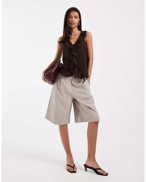 ONLY Pantalones Cortos De Sastre Color Piedra Estilo Bermudas De Talle Alto - Blanco