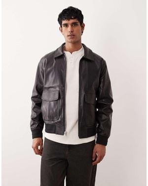 Abercrombie & Fitch Vegan Leather Cropped Aviator Jacket - Grey