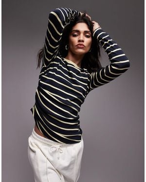 TOPSHOP Stripe Hitched Side Long Sleeve Top - Black