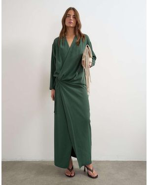 TOPSHOP Low Cut Tie Waist Blouson Maxi Dress - Green
