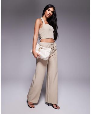 Kaiia Exclusive Drawstring Waist Wide Leg Pants Co-ord - Gray