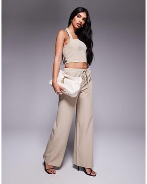 Kaiia Exclusive Tie Waist Wide Leg Trousers Co-ord - Grey