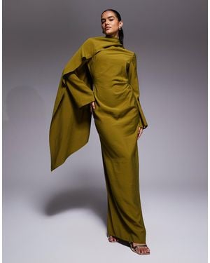 ASOS Long Sleeved Scarf Detail Maxi Dress - Yellow