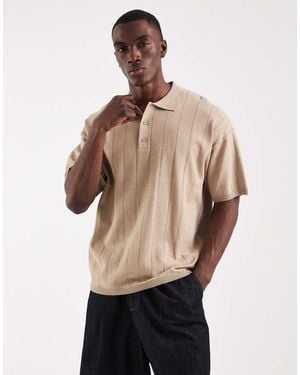 JJ Rebel Rib Knit Polo Shirt - Natural
