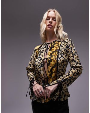 TOPSHOP Chaqueta Amarilla Con Estampado Floral Estilo Patchwork Y Lazadas Delanteras De - Multicolor