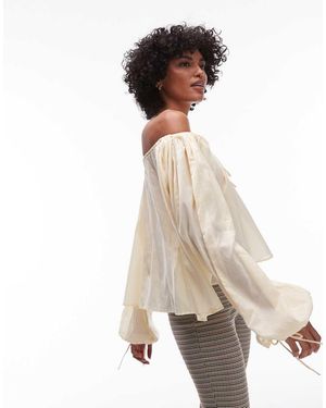 TOPSHOP Blusa Amarillo Pastel De Manga Larga Y Corte Trapecio Con Detalle De Lazada De - Neutro