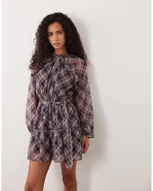 Wednesday's Girl Ruffle Mini Dress With Tie Waist - Brown