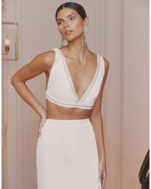 4th & Reckless Satin Embellished Trim Bralette Crop Top - Natural