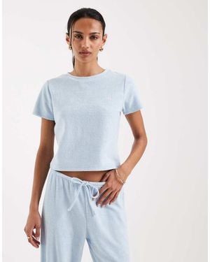 4th & Reckless Cotton Towelling Embroidered Logo Baby Tee Co-ord - Blue