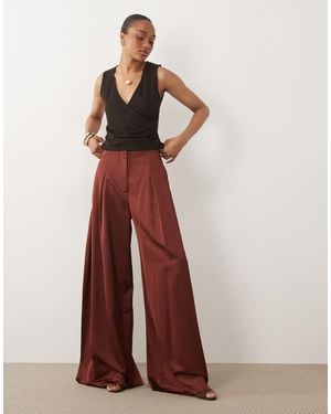 ASOS Tall Tailored Satin Wide Leg Trouser - Brown