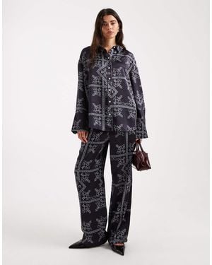 4th & Reckless Satin Elasticated Waist Wide Leg Pants Co-Ord - Blue