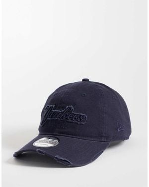 KTZ Ny Yankees 9Forty Script Distressed Logo Cap - Blue