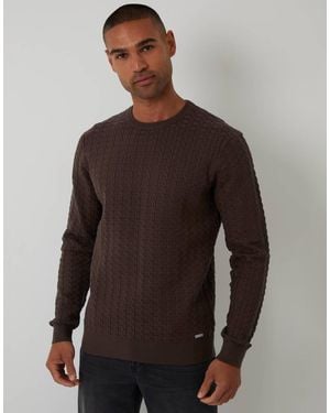 Threadbare Cable Knit Crew Neck Jumper - Brown
