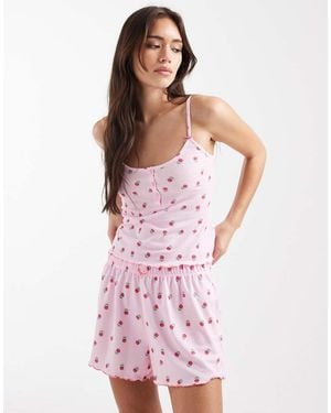 Loungeable Conjunto Rosa De Pantalones Cortos Y Top De Tirantes Con Estampado Floral De Punto De Arroz Reducido De