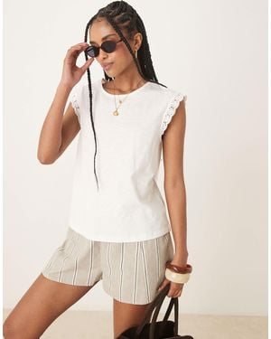 Jdy Crochet Trims Cap Sleeve T-shirt - White