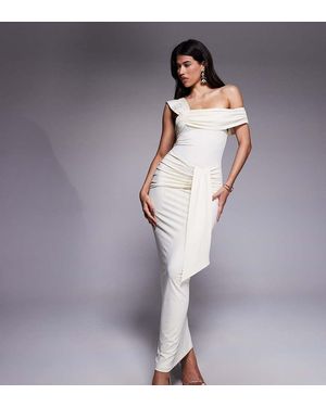 The Frolic Vestido Largo Ceñido Con Escote Bardot Y Detalle Drapeado Exclusivo De -Blanco