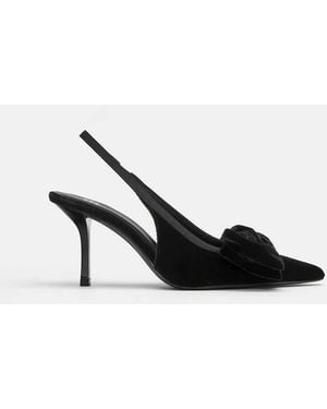 Pull&Bear Velvet High-Heeled Shoes - Black