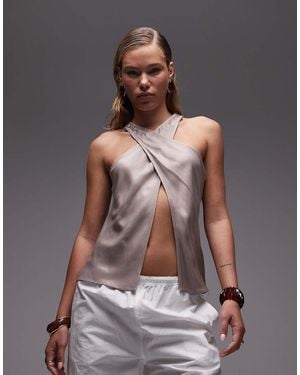 ASOS Satin Wrap Front Halter Top - Grey