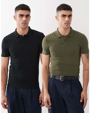 ASOS Essentials 2 Pack Muscle Fit Polos - Green
