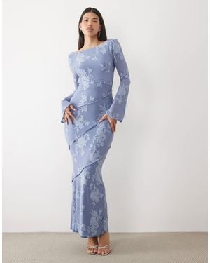 ASOS Devore Long Sleeve Open Back Maxi Dress - Blue