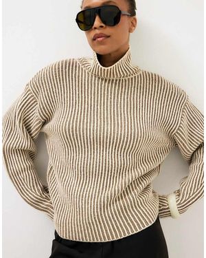 NA-KD Chunky Ribbed Contrast Knitted Jumper - Natural
