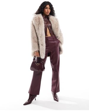 Pull&Bear Faux Fur Mid Length Coat - Brown