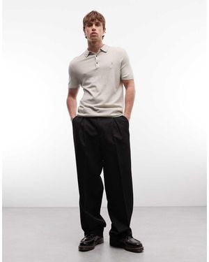 AllSaints Mode Short Sleeve Short Sleeve Merino Wool Knitted Polo - Natural