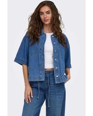 ONLY Cleo denim-hemd mit standardpassform, hemdkragen, langärmelig, - Blau