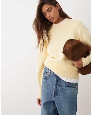 ASOS Waisted Crew Neck Jumper With Wool - Natural