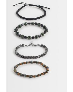 ASOS 4 Pack Green Beaded Rope And Chain Bracelet - Grey