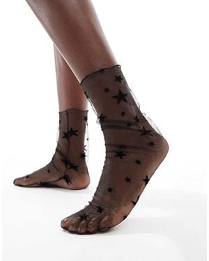 Glamorous Mesh Star Print Socks - Brown