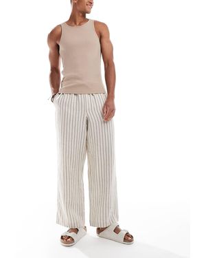 Cotton On Cotton on - pantalon baggy rayé en lin - avoine - Blanc