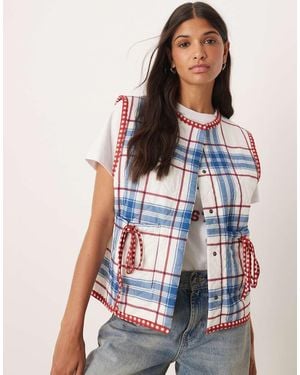 ASOS Gilet Blu Con Motivo A Quadri Trapuntato E Fiocchi Sulle Tasche