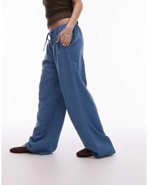 TOPSHOP Linen Straight Leg Trouser - Blue
