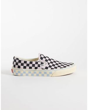 Vans Classic slip-on baskets à damier et bleu - Rose