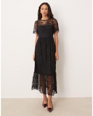 Lovedrobe Short Sleeve Lace Midi Dress - Natural