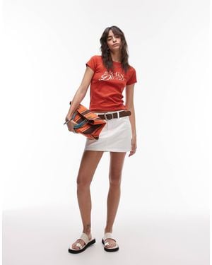 TOPSHOP Denim Mini Pelmet Skirt - Red