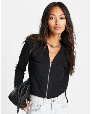 River Island Camicia Nera Con Zip - Nero